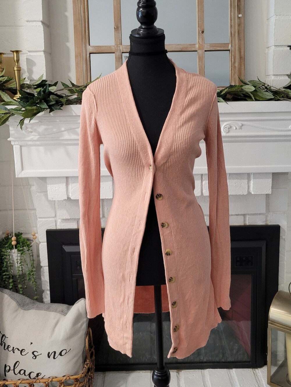 Free People Ribbed Button-Front Cashmere Blend Cardigan in Blush Pink Small